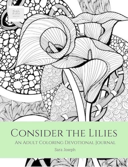 Consider the Lilies: An Adult Coloring Devotional Journal by Sara Joseph is a coloring book, journal and Bible study combined.