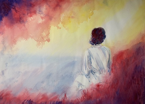 Seeking God, Watercolor, Sara Joseph, 22 x 30"
"O God, You have taught me from my youth;
And to this day I declare Your wondrous works." Psalm 71:17