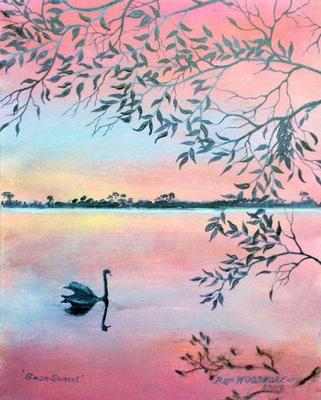Swan Sunset Painting by Rex Woodmore