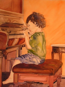 The Little Pianist, Watercolor, Sara Joseph