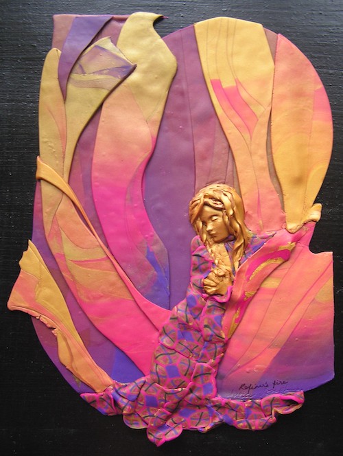 Refiner's Fire, Polymer Clay Relief Sculpture by Sara Joseph