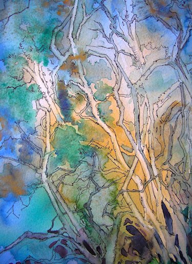 The Voice of the Woods, Watercolor and Ink by Sara Joseph